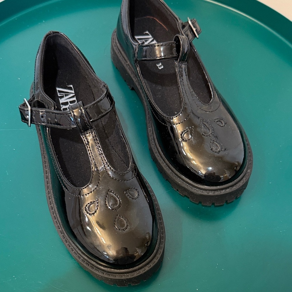 Zara Kids Glossy Black T-Bar Dress Shoes